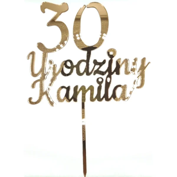Złoty Topper Urodzinowy 3D - Personalizacja Imię+Wiek Zdjęcie do oferty sklepu