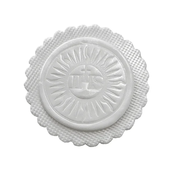 Tabliczka na tort Srebrna Hostia JHS z masy cukrowej. Zdjęcie przedmiotu do sklepu