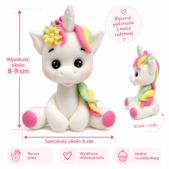 Figurka jednorożec z masy cukrowej – wymiary 8–9 cm wysokości i około 5 cm szerokości