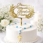 topper komunijny z imieniem na torcie dekoracja komunia złoty