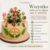 Zestaw Safari 2D nr 2 – komplet dekoracji na tort i zawartość zestawu