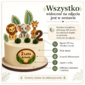 Zestaw Safari 2D na tort – wszystko widoczne na zdjęciu znajduje się w zestawie