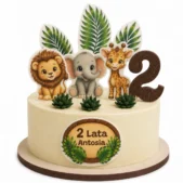 Zestaw Safari 2D na tort z lwem, słonikiem i żyrafą