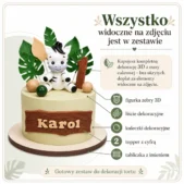 Zestaw Safari z zebrą na tort – wszystkie elementy widoczne na zdjęciu są w zestawie
